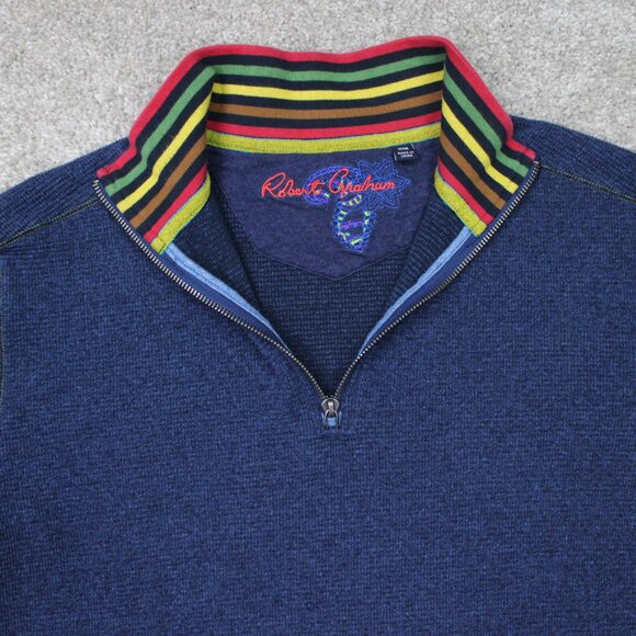 Robert Graham Sweatshirt Mens Medium Blue 1/4 ZIp 100% Cotton L/S Pullover - Picture 6 of 15